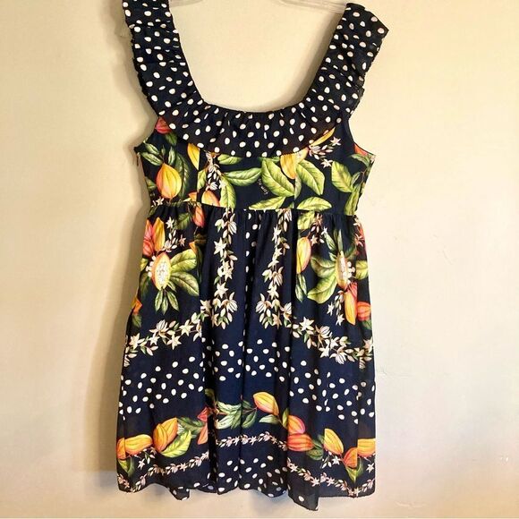 NEW FARM Rio Cocoa Paradise Mini Dress Tropical Polka Dot Ruffle Black Size XL - Picture 12 of 16